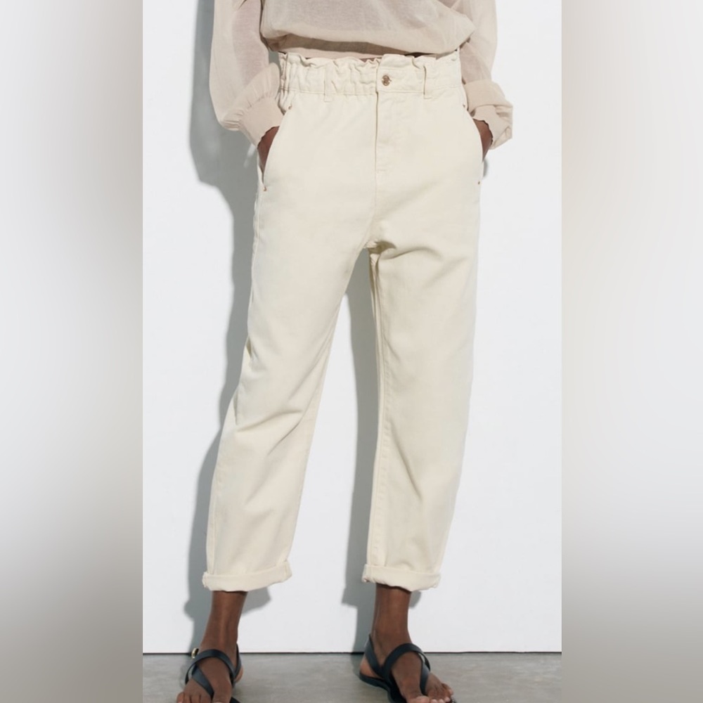 Zara Cream Women Paper Bag Jeans